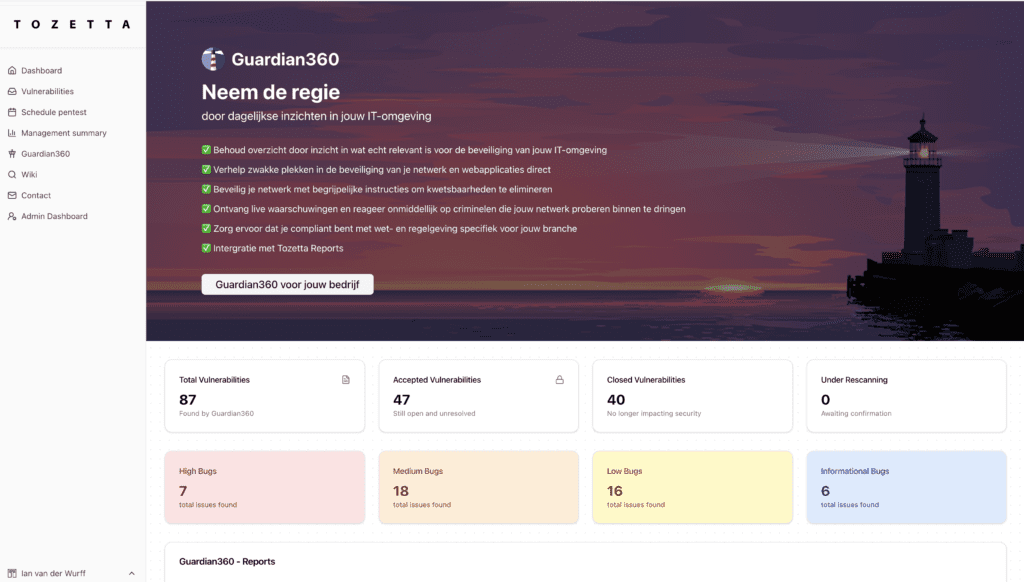 Guardian360 integratie binnen Tozetta Reports
