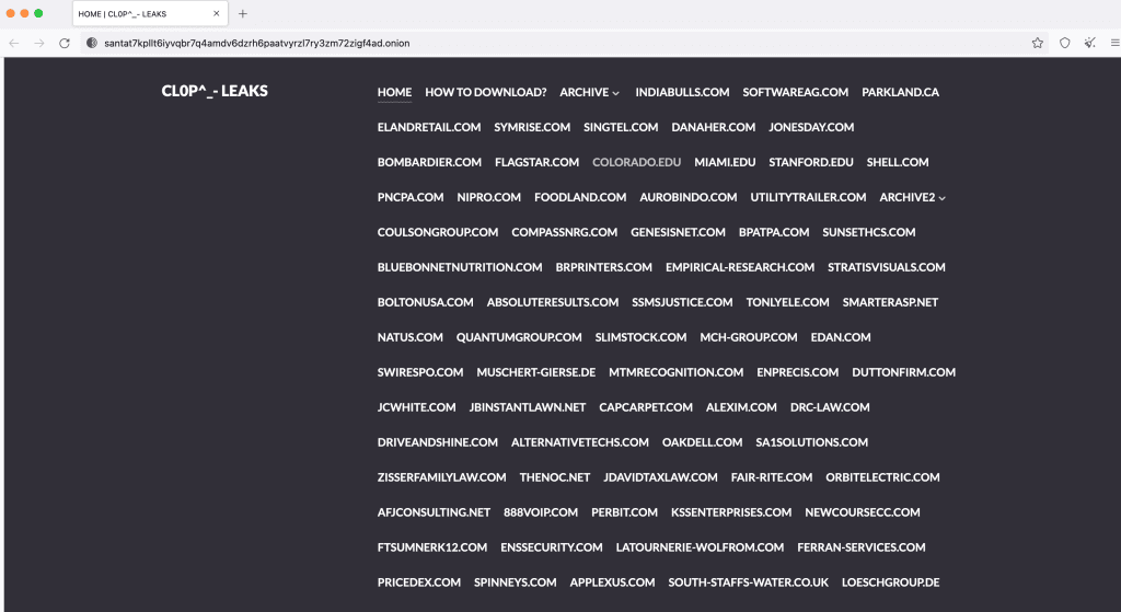 Clop Leaks geeft hier een overzicht van ransomware aanvallen die zijn uitgevoerd op diverse organisaties.